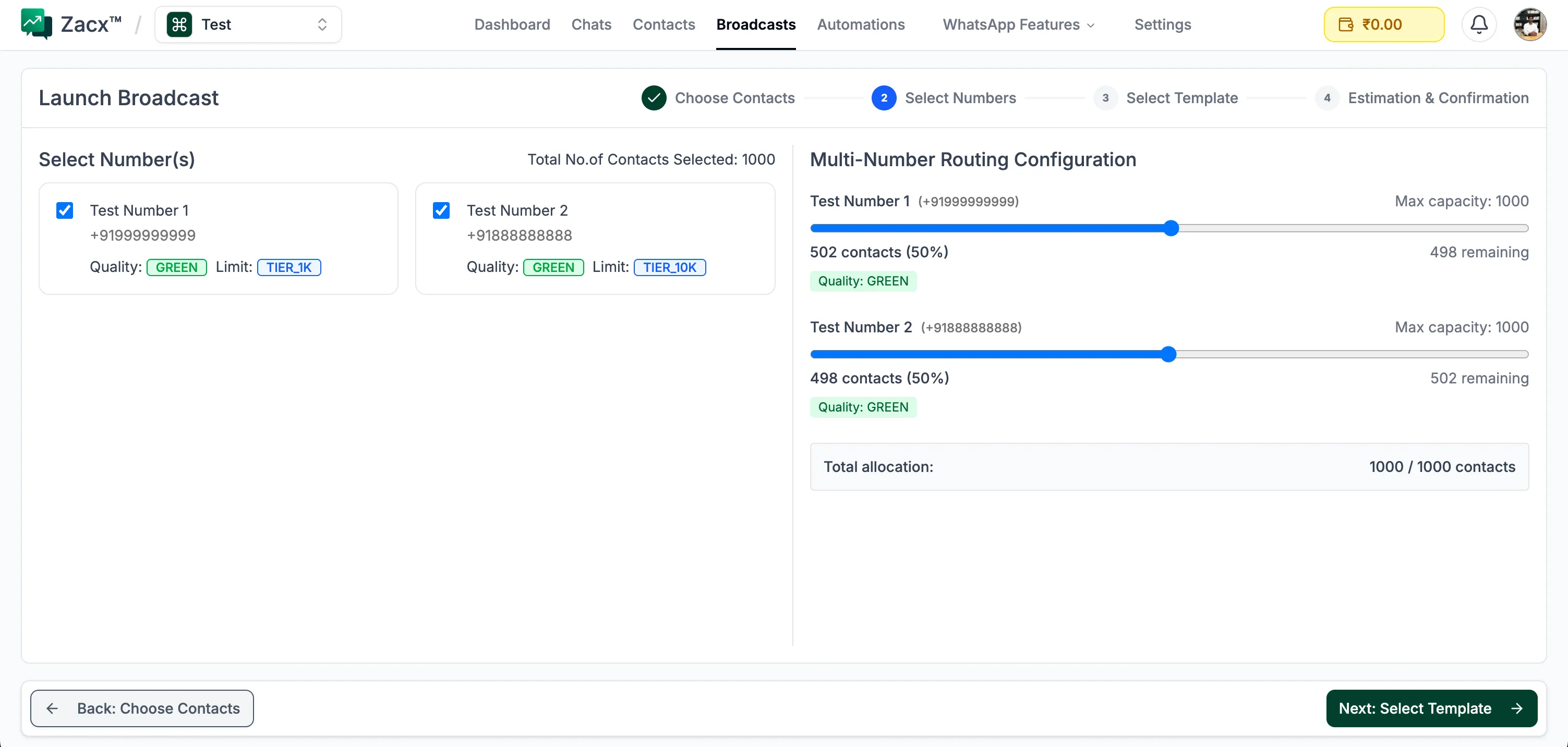 Multi Number Broadcasts UI
